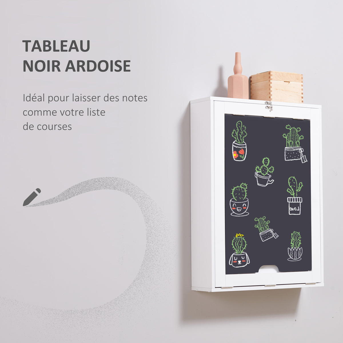 Bureau Mural Pliable Table Murale Rabattable Suspendue sur Pied étagère + Tableau à Craie intégré MDF Blanc-6