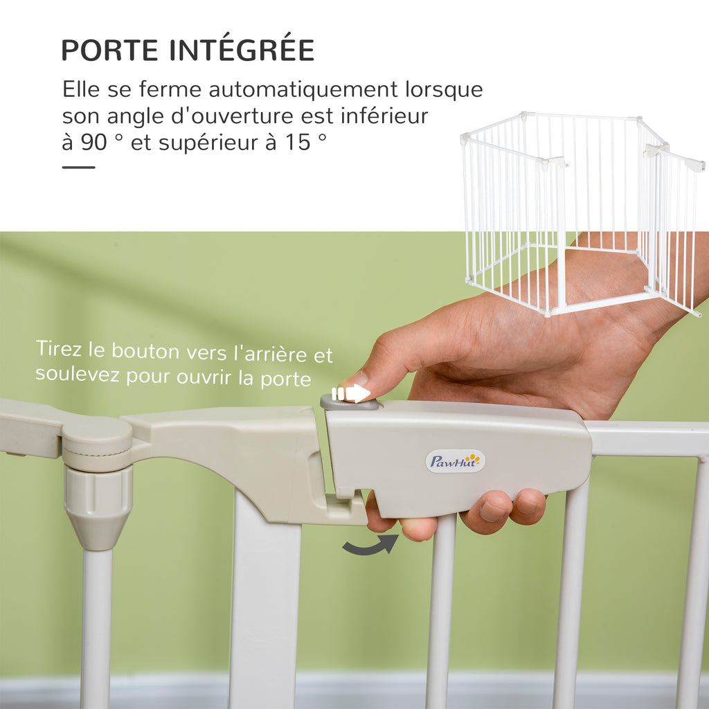Barrière de sécurité parc enclos chien modulable pliable porte intégrée 300L max. x 74,5H cm métal PP blanc-5