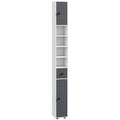 Colonne de rangement armoire haute pour salle de bain 1 tiroir 4 étagères réglables et 2 placards 20 x 20 x 180 cm gris-0