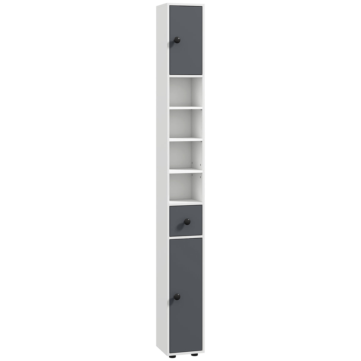 Colonne de rangement armoire haute pour salle de bain 1 tiroir 4 étagères réglables et 2 placards 20 x 20 x 180 cm gris-0