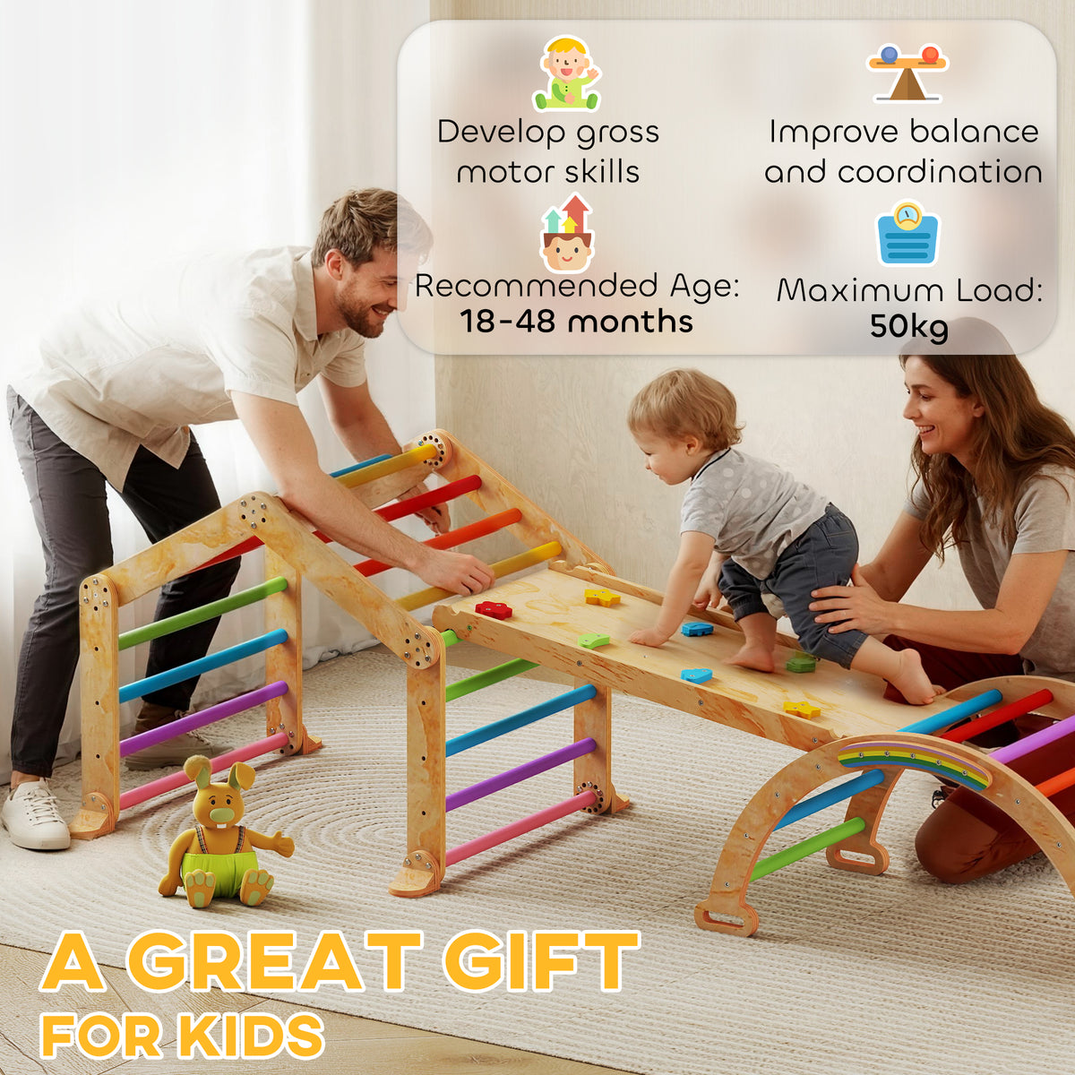 Triangle d'escalade enfant avec rampe réversible toboggan bascule et structure d'escalade multicolore-7