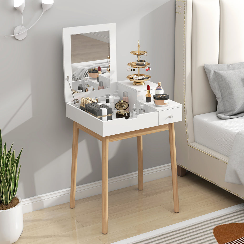 Coiffeuse avec miroir table de maquillage style moderne - 2 tiroirs, miroir rabattable pour chambre à coucher, salon, 60 x 50 x 85,5 cm blanc-1