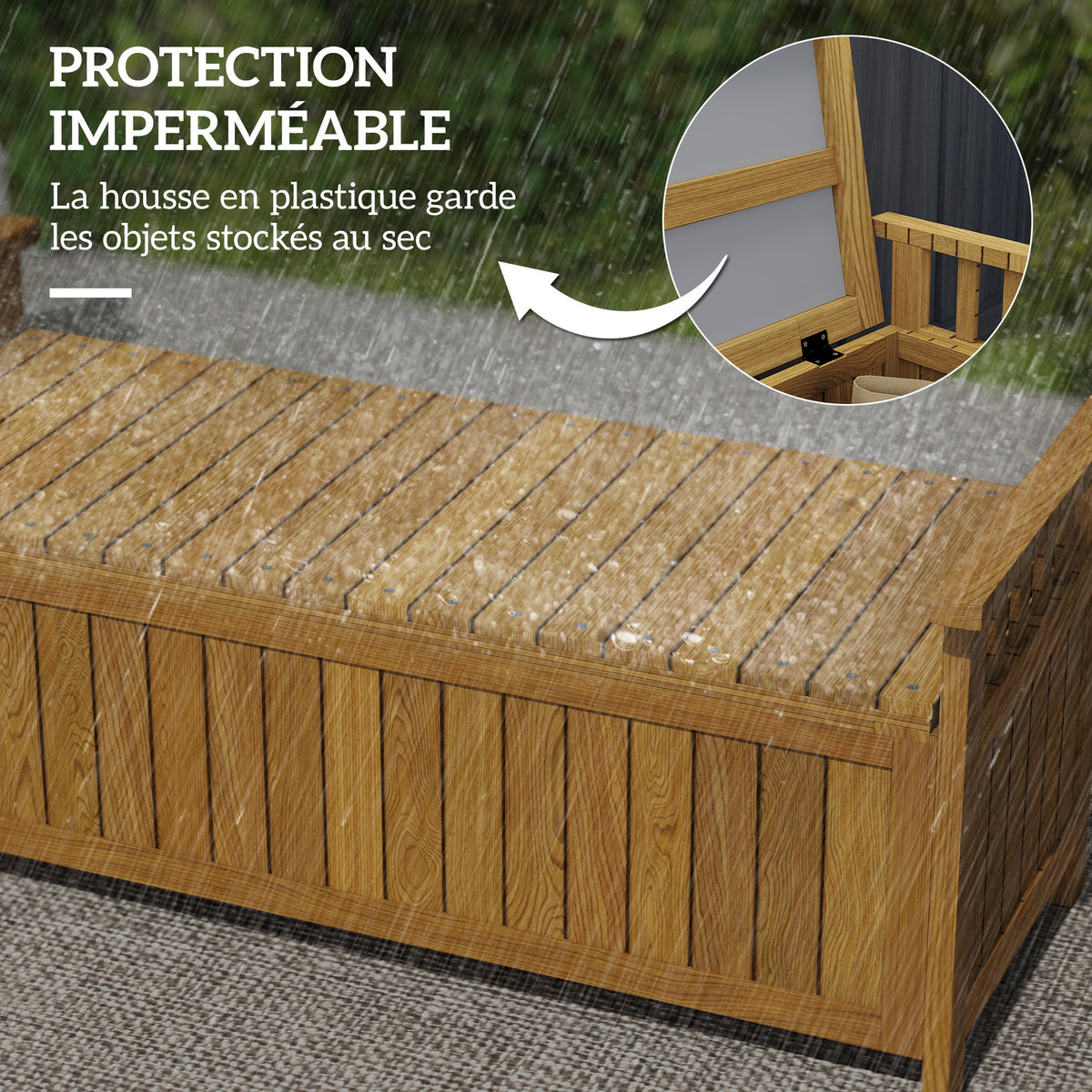 Banc de jardin 2 places en bois avec rangement de 151L banc d'extérieur avec accoudoirs 128,5 x 56 x 53,5 cm marron-6