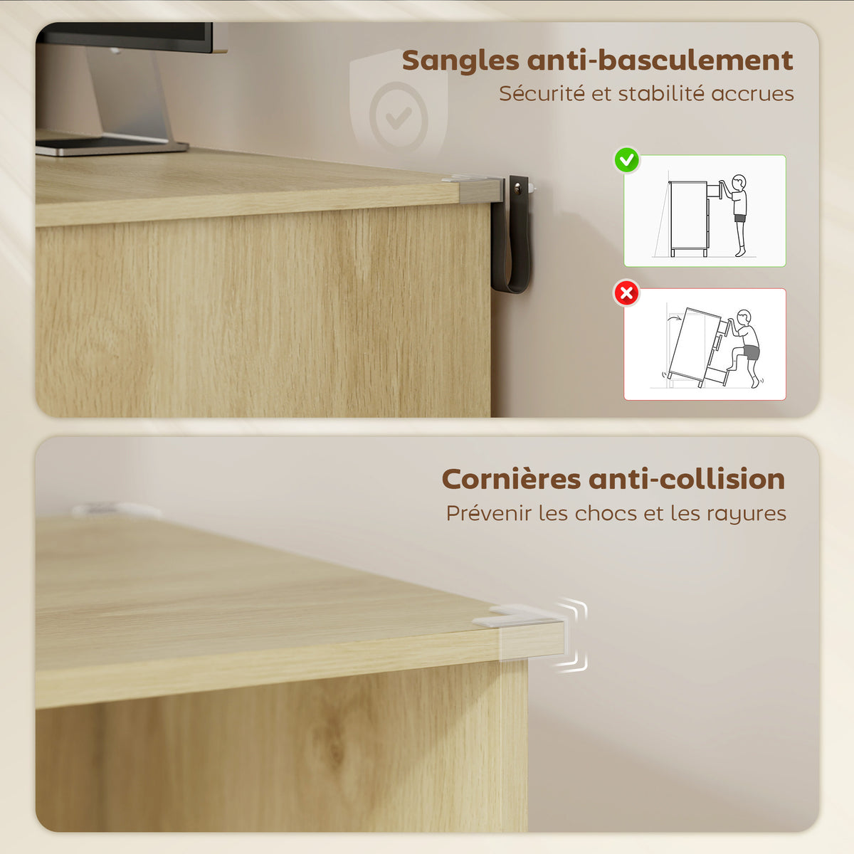 Bureau d'ordinateur avec bibliothèque 4 compartiments et tiroir verrouillable, 126 x 50 x 109 cm, chêne et blanc-5