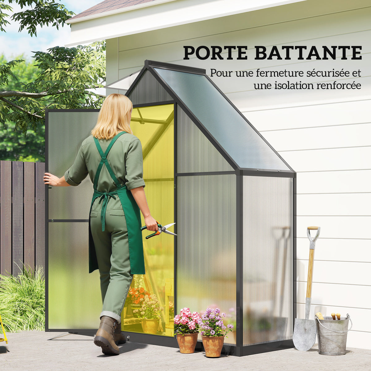 Serre de Jardin en Aluminium Polycarbonate, Montage Rapide, Fenêtre Réglable, Porte Battante, 170x58x195cm, Transparent-5