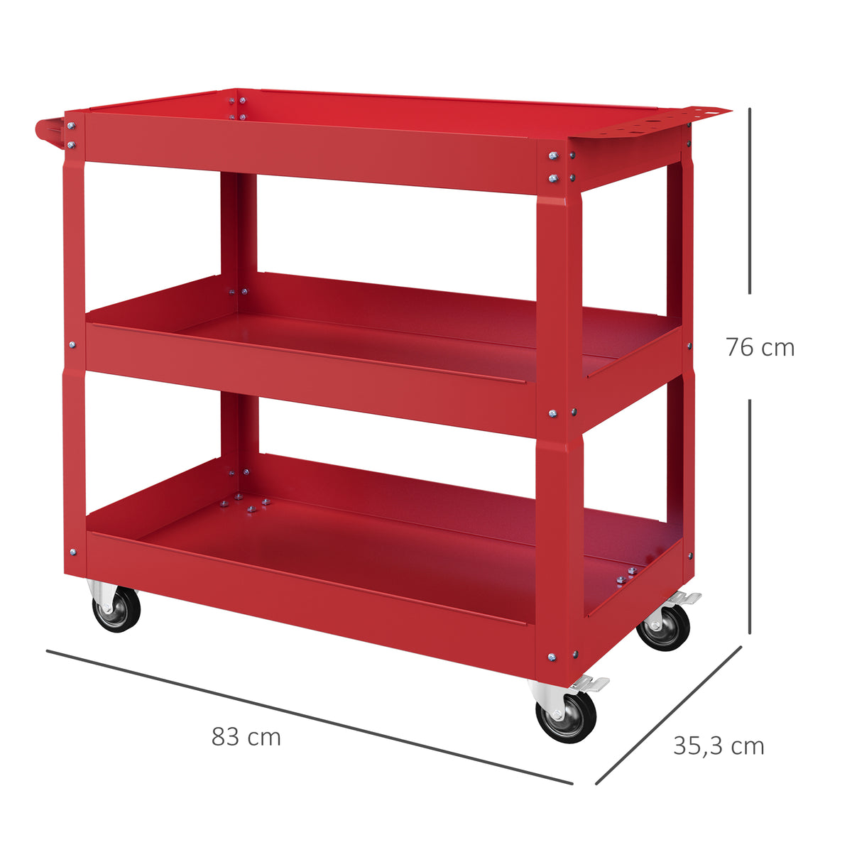 Chariot desserte d'atelier acier 3 plateaux sur roulettes avec poignée charge max. 150 kg 83 x 35,3 x 76 cm acier rouge-2