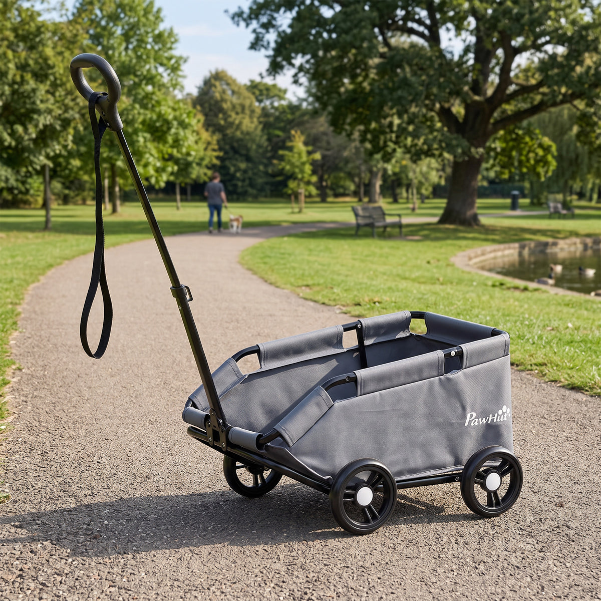 Poussette pour chien poussette petit chien pliable à 4 roues avec tige de poussée réglable 53 x 45 x 28 cm gris-1