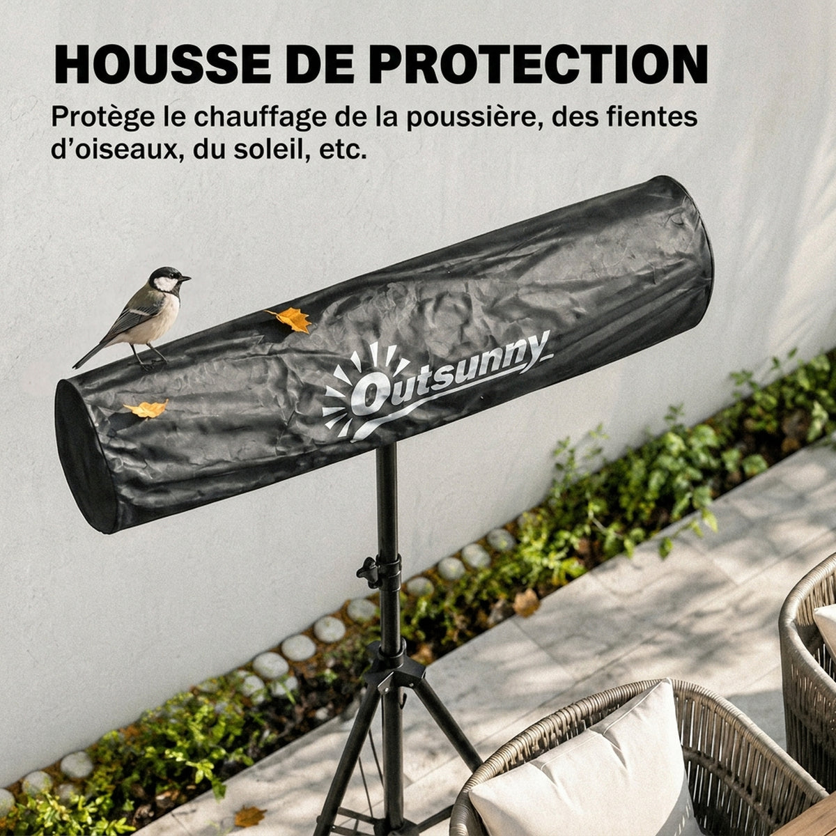 Radiateur Infrarouge sur Pied 2500 W IP65, Télécommande, Minuterie, 3 Niveaux, Hauteur Réglable, 87x81x180cm, Noir-5
