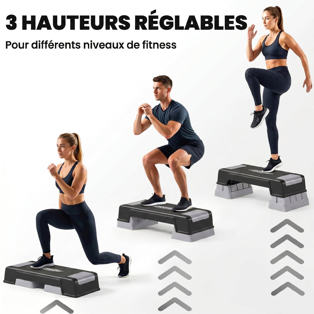 Stepper Fitness Aérobic 3 Niveaux, Hauteur Réglable 12/17,5/22,5 cm, Surface Antidérapante, Charge 250 kg, Gris-3