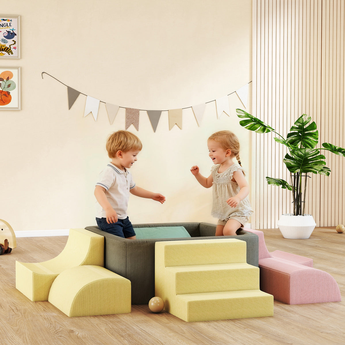 Parcours motricité bébé modulable en mousse 7 pièces housse lavable en velours côtelé 174 x 174 x 30 cm multicolore-1