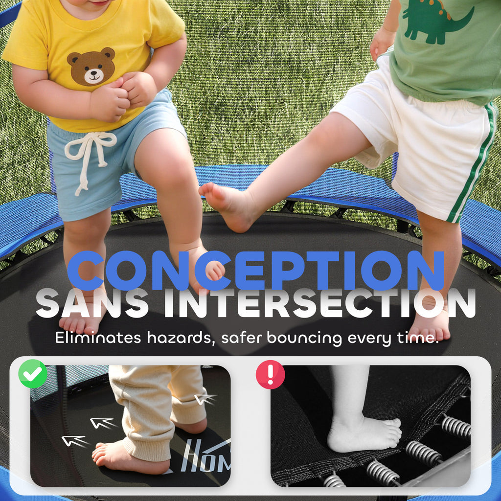 Trampoline Enfant Ø 1,40 × 1,90H m Filet de sécurité Porte zipée Couvre-Ressorts 6 poteaux rembourrés Inclus Bleu-4