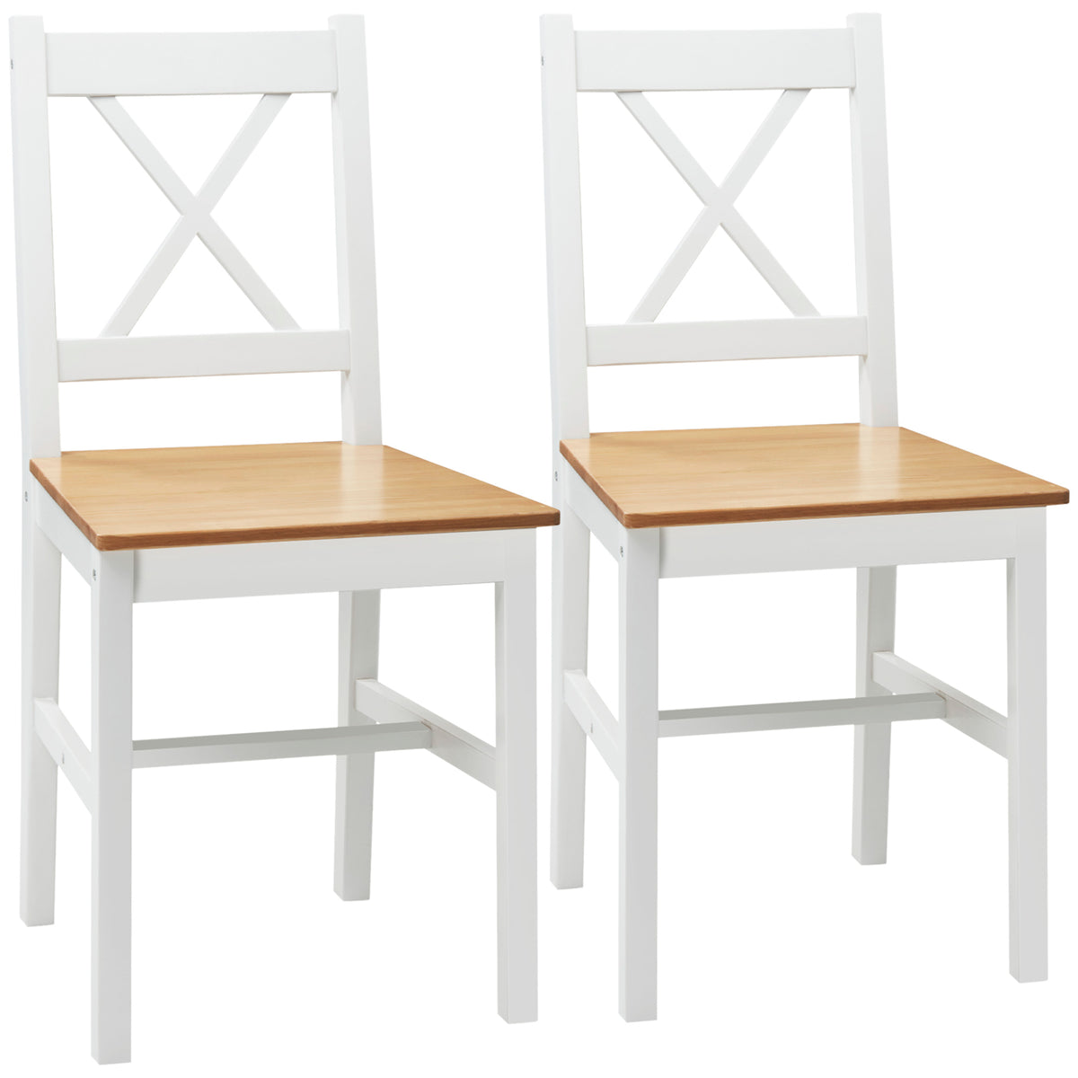 Lot de 2 chaises de salle à manger en bois massif chaise de cuisine esprit campagne dossier croisé blanc et chêne-0