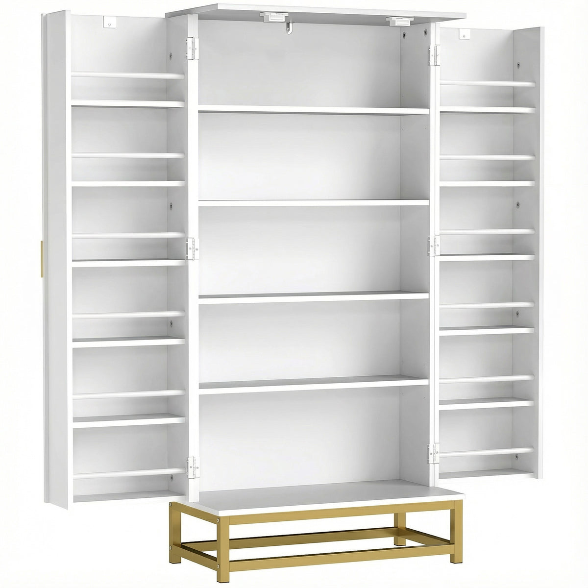Armoire de cuisine meuble cuisine rangement avec 12 étagères à portes, étagères ajustables, 58x29x119,5cm, blanc-0