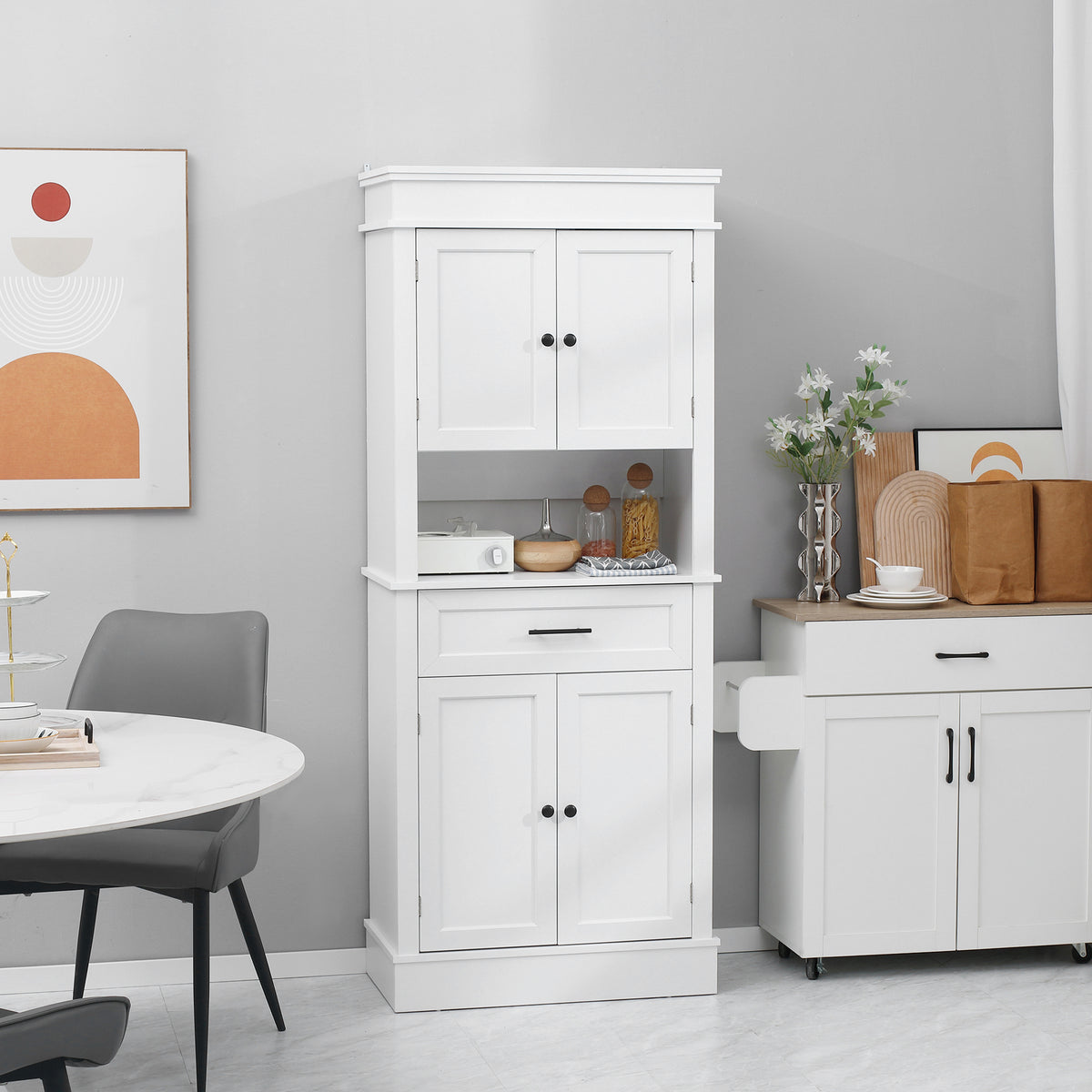 Buffet de cuisine armoire de cuisine multi-rangements 2 placards 2 portes tiroir niche MDF panneaux particules E1 blanc-9