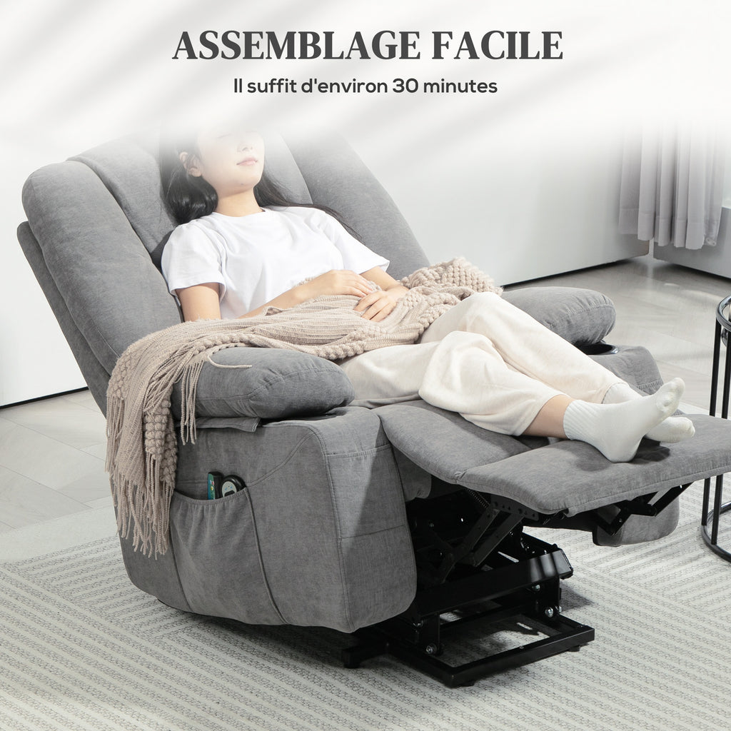Fauteuil releveur relax électrique, fonction massage et chaleur, inclinaison réglable, repose-pied, télécommandes, gris-7