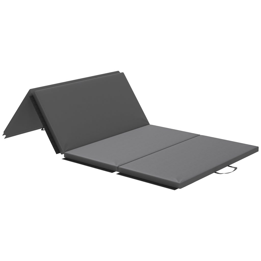 Tapis de gymnastique yoga pilates fitness pliable en 4 avec poignées revêtement synthétique 240 x 120 x 5 cm gris-0