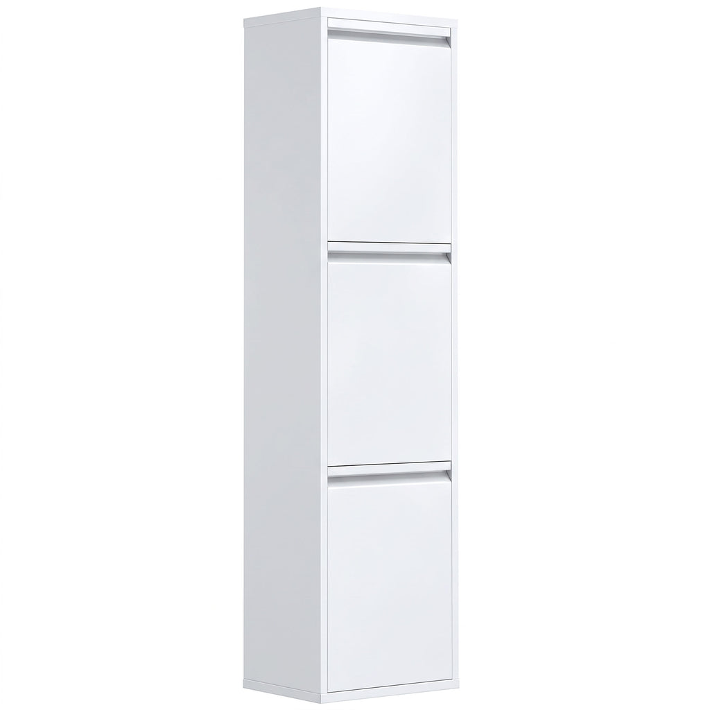 Meuble Poubelle de Tri Sélectif, Poubelle de Recyclage 45 L (3 x 15 L), 3 Compartiments, Portes à Fermeture Douce, Blanc-0