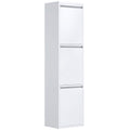 Meuble Poubelle de Tri Sélectif, Poubelle de Recyclage 45 L (3 x 15 L), 3 Compartiments, Portes à Fermeture Douce, Blanc-0