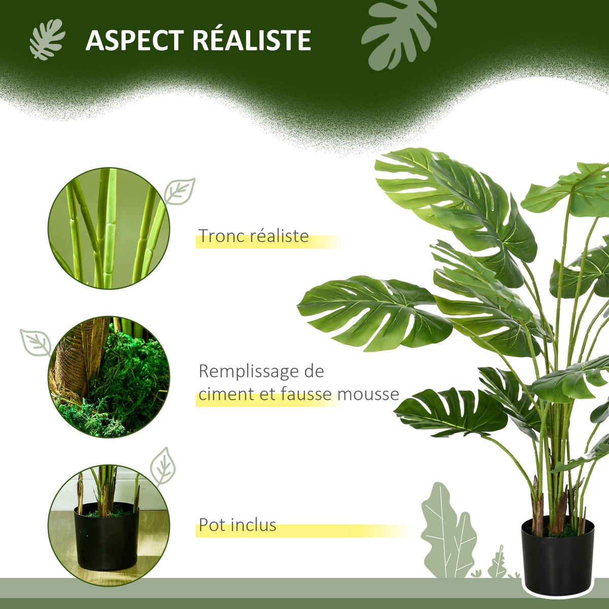 Plante artificielle arbre artificiel monstera deliciosa avec pot inclus hauteur 120 cm intérieure vert-4