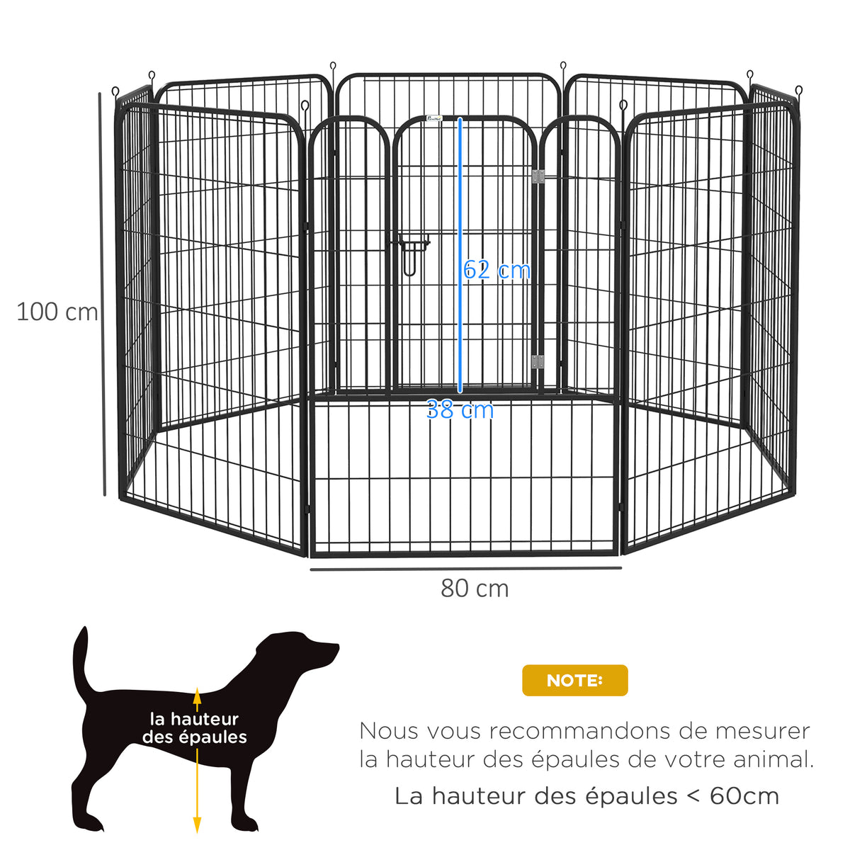 Luxe parc enclos modulable acier époxy porte verrouillable pour chiens, lapins, rongeurs, petits animaux, intérieur et extérieur 80 x 100 cm noir-2