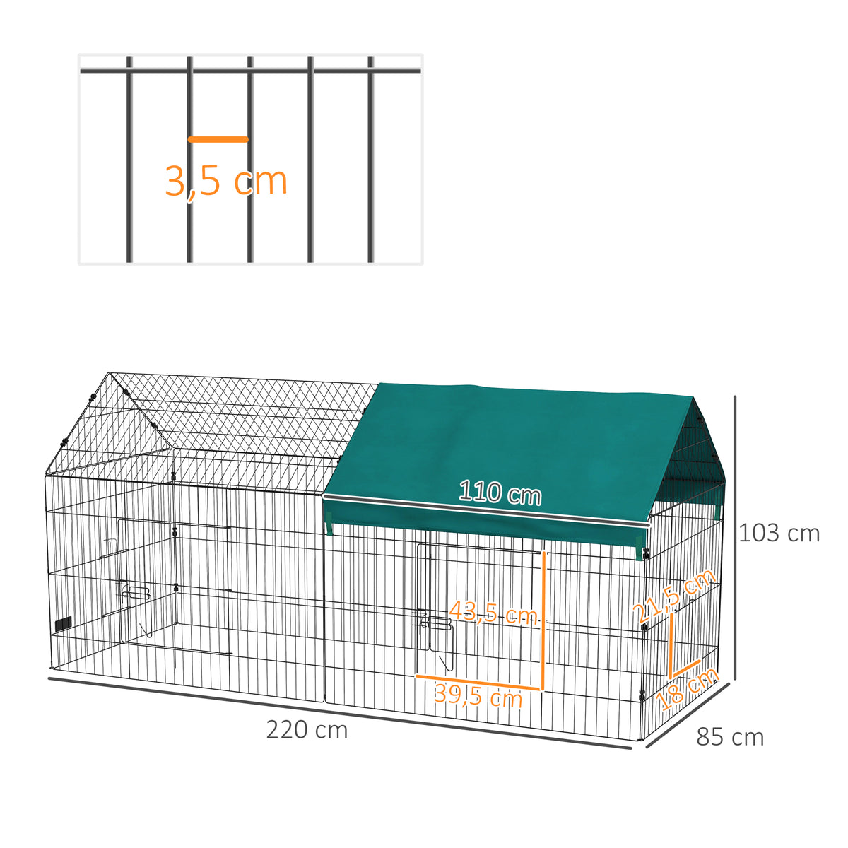 Parc enclos modulable acier avec bache pour lapins rongeurs petits animaux intérieur extérieur 220L x 85l x 103H cm-2