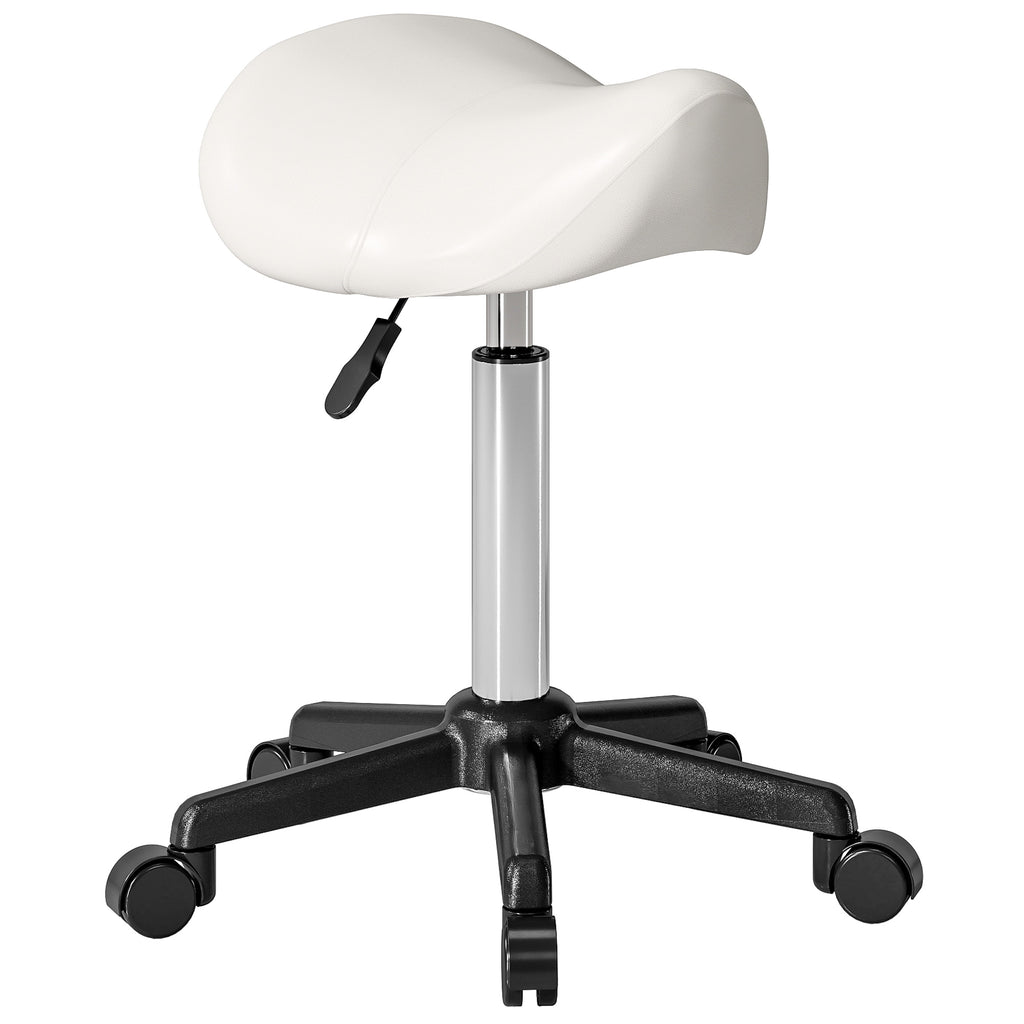Tabouret à roulettes, chaise de travail avec hauteur réglable 45-57 cm et selle ergonomique, 48x47x45-57cm, blanc-0
