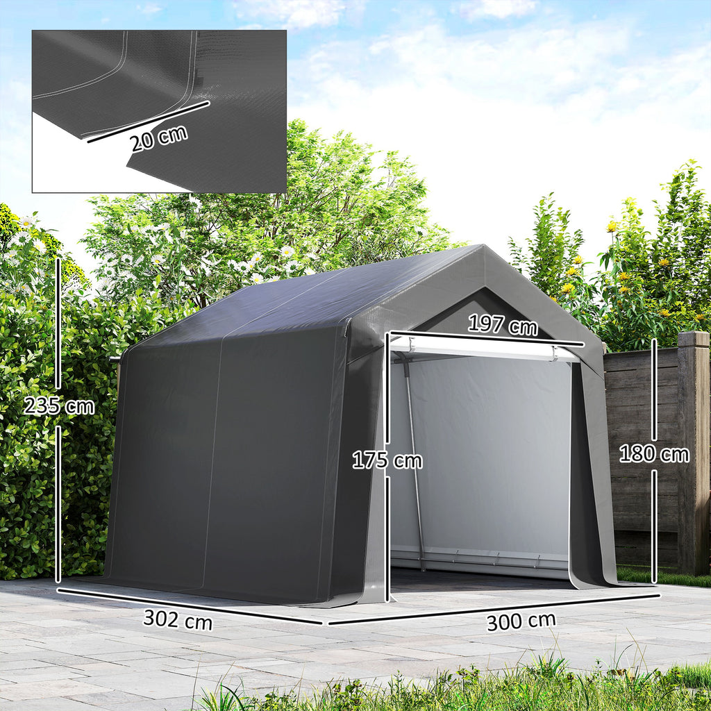 Abri de jardin tente de stockage portable pour extérieur avec cadre en acier galvanisé et grande porte 3 x 3 m gris-2