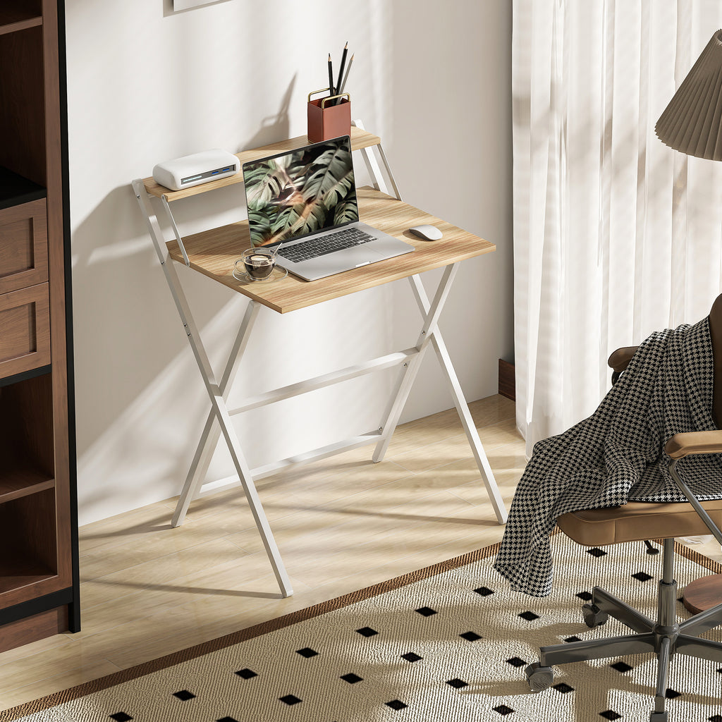 Bureau pliable 65,5 x 45 cm avec étagère de rangement pour chambre, petits espaces, bois naturel-9