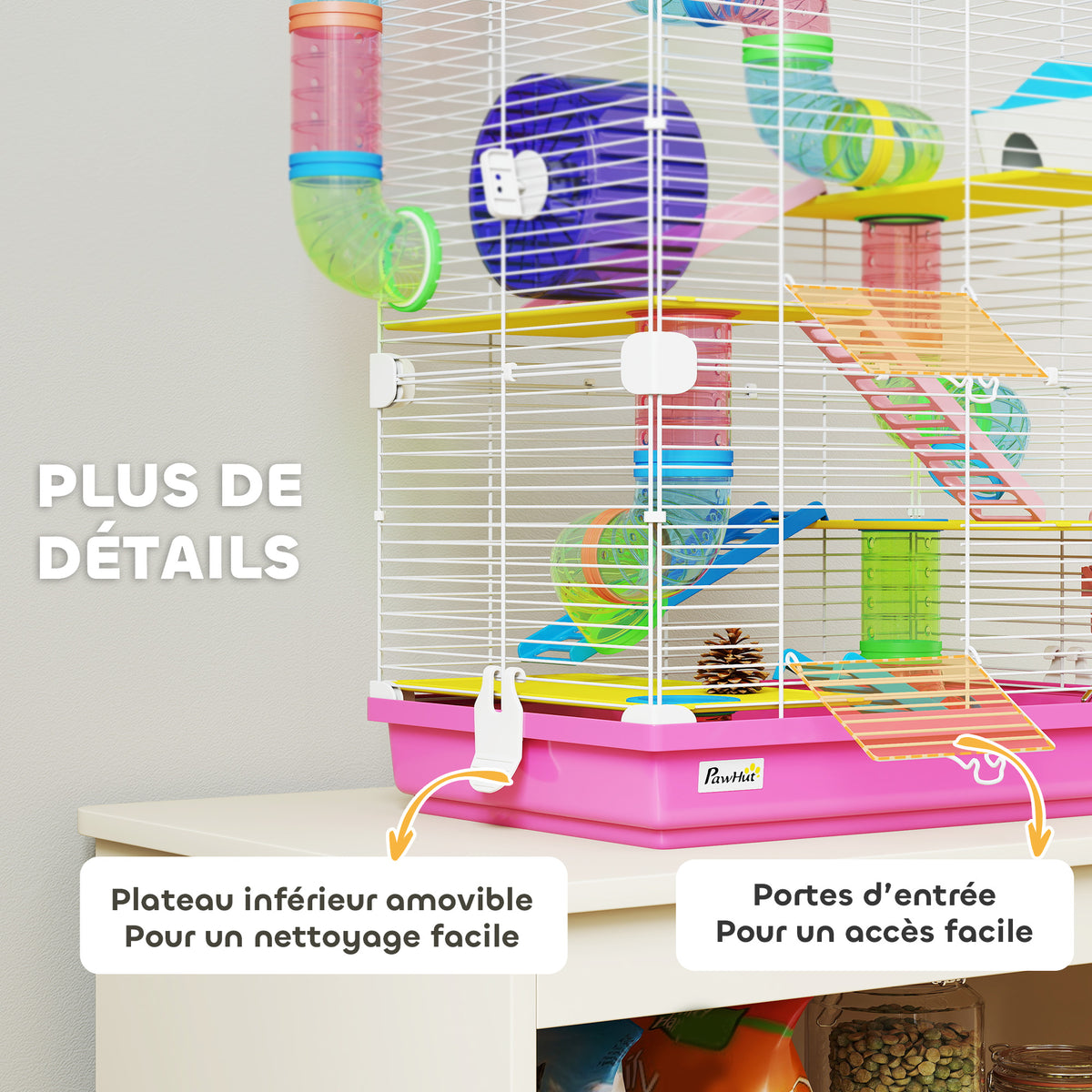 Cage pour Hamster Rongeur 5 Étages avec Tunnels, Mangeoire, Roue, Maison, Échelles, 46 x 30 x 58 cm, Rose-6