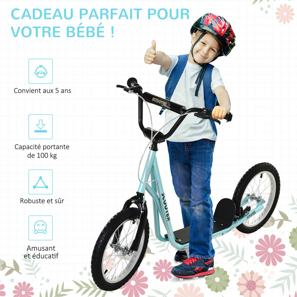 Trottinette patinette pour Enfants à partir de 5 Ans Grands pneus en Caoutchouc Guidon réglable poignée Frein et béquille Acier Charge max. 100 Kg Bleu-4