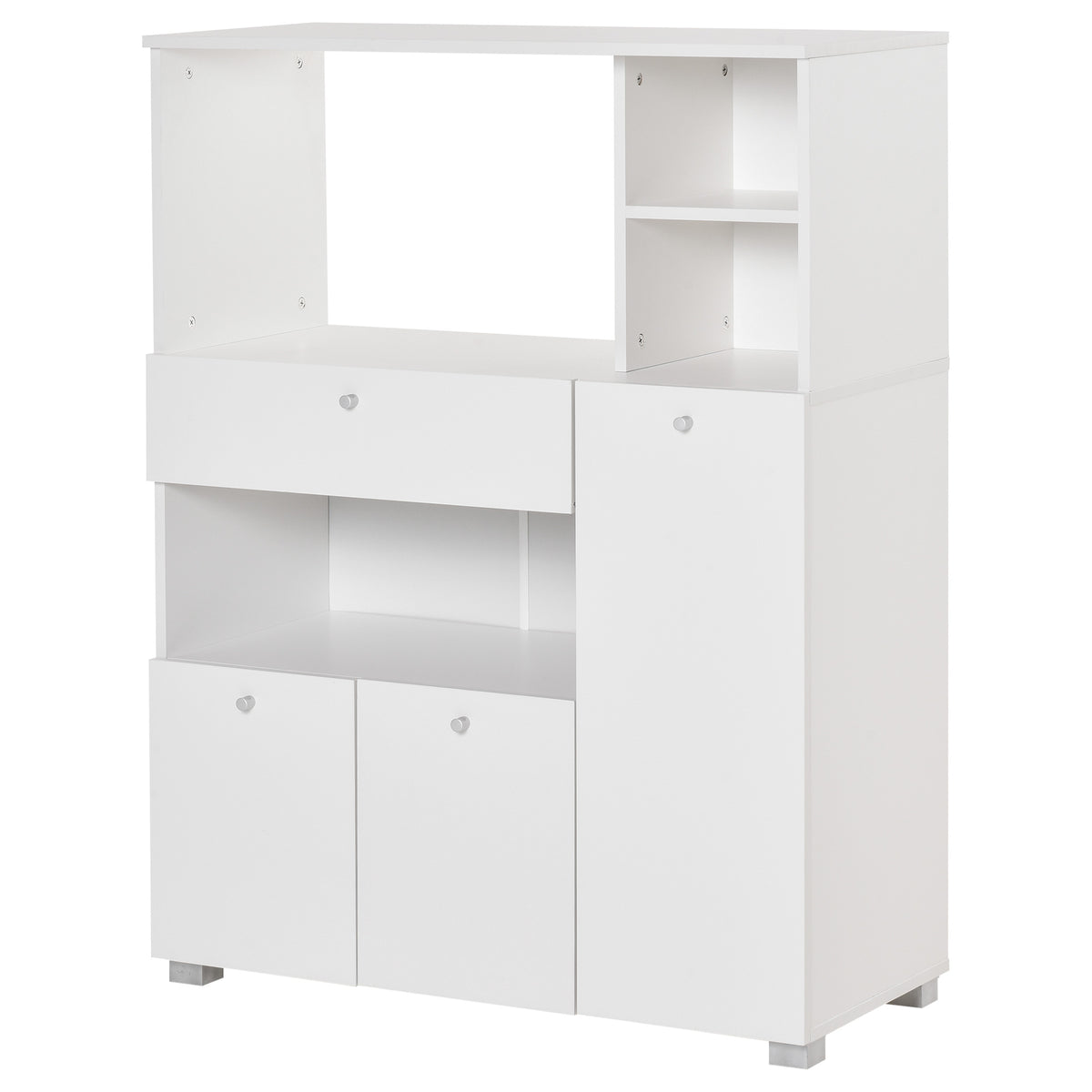 Meuble de micro-onde armoire cuisine meuble de rangement multi-rangements buffet avec 2 placards 4 niches tiroir coulissant dim. 90L x 40l x 120H cm en bois blanc-0