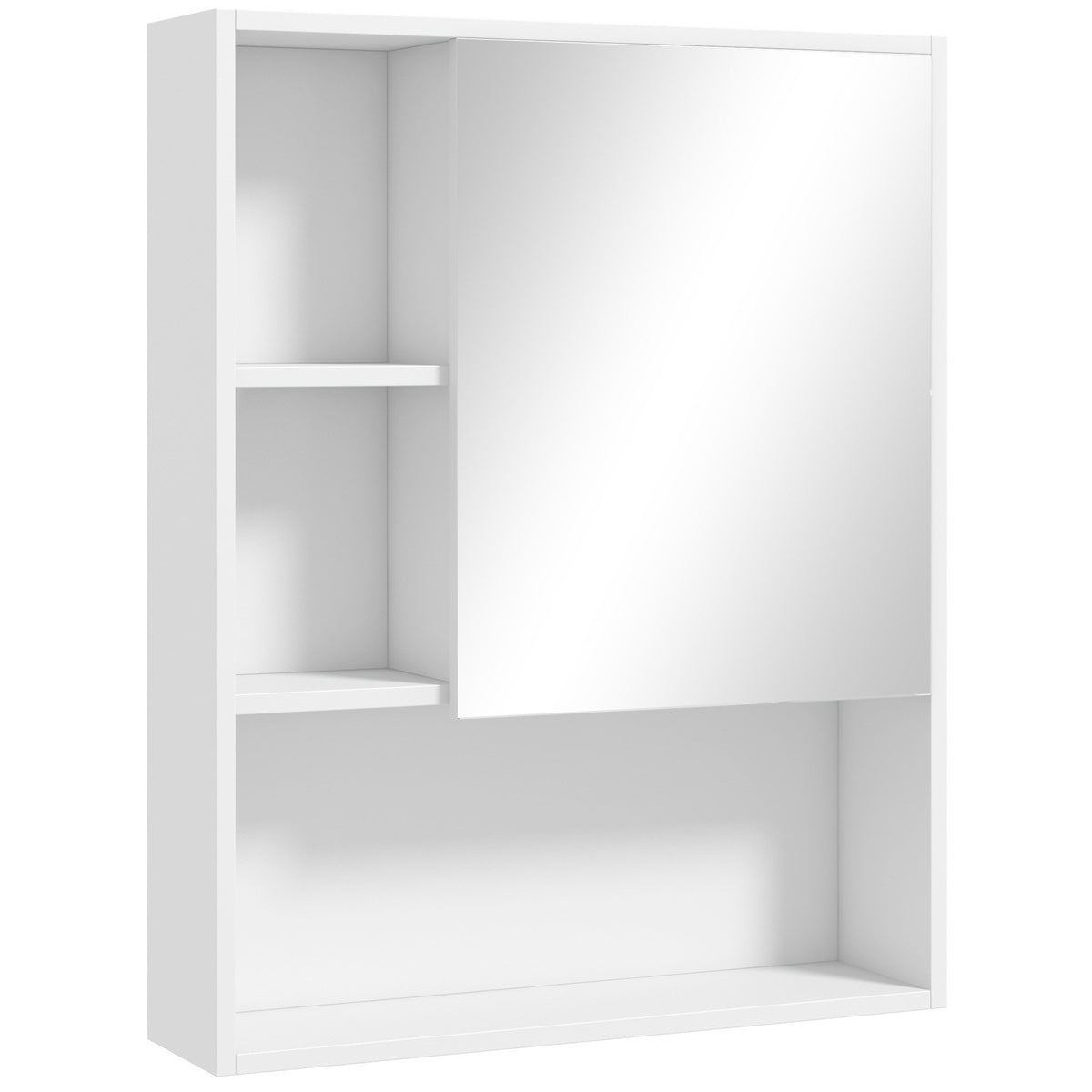 Armoire murale salle de bain avec miroir, meuble salle de bain, 5 compartiments et étagère réglable, 60x15x76cm, blanc-0
