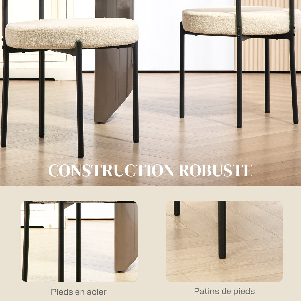 Lot de 2 chaises de salle à manger avec dossier en tissu pieds en acier 51 x 51 x 76 cm beige noir-5