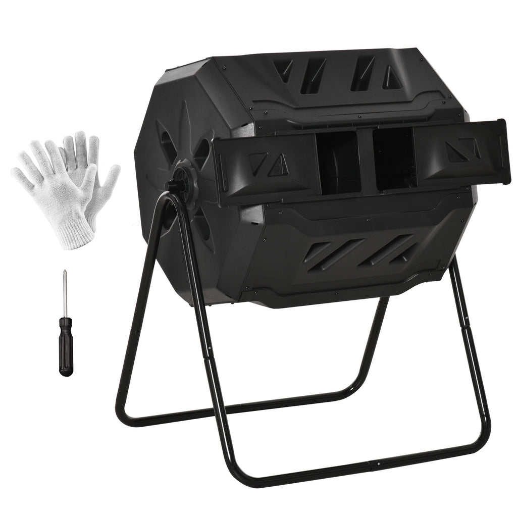 Composteur de Jardin - bac à Compost pour déchets - Rotatif 360° - Double Chambre 160 L - Acier PP Noir-0