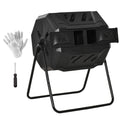 Composteur de Jardin - bac à Compost pour déchets - Rotatif 360° - Double Chambre 160 L - Acier PP Noir-0