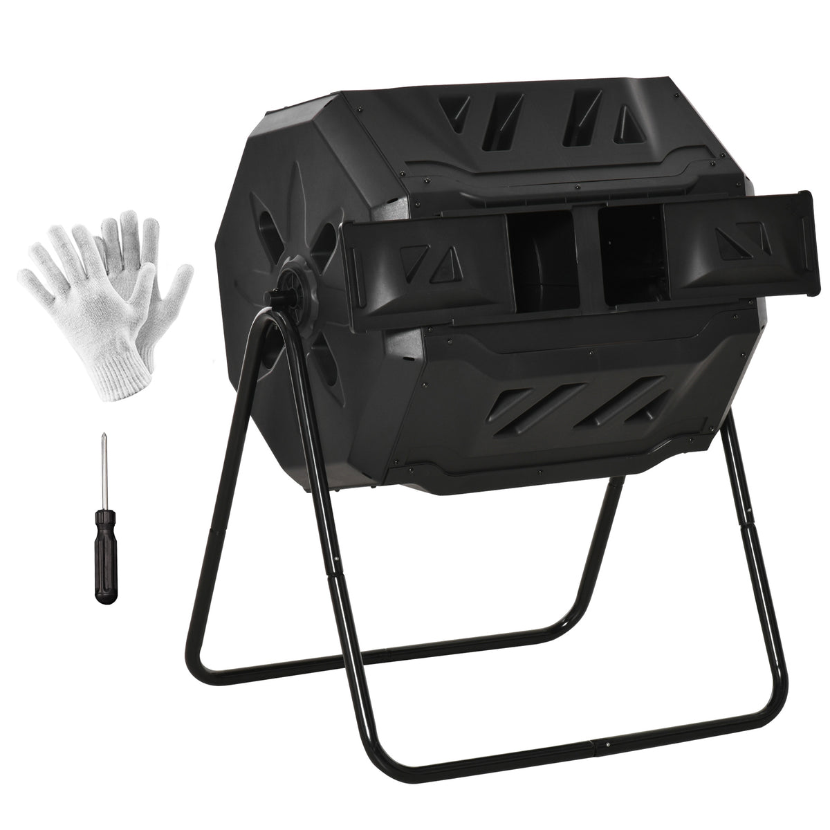 Composteur de Jardin - bac à Compost pour déchets - Rotatif 360° - Double Chambre 160 L - Acier PP Noir-0