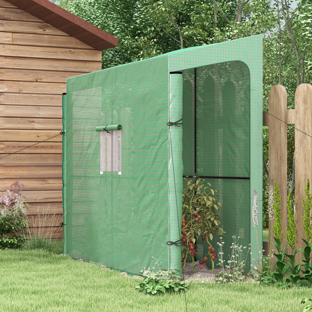 Serre de jardin adossée murale serre à tomate 2 Portes zippées enroulables, 1 fenetre, dim. 200L x 80l x 200/180H cm-1