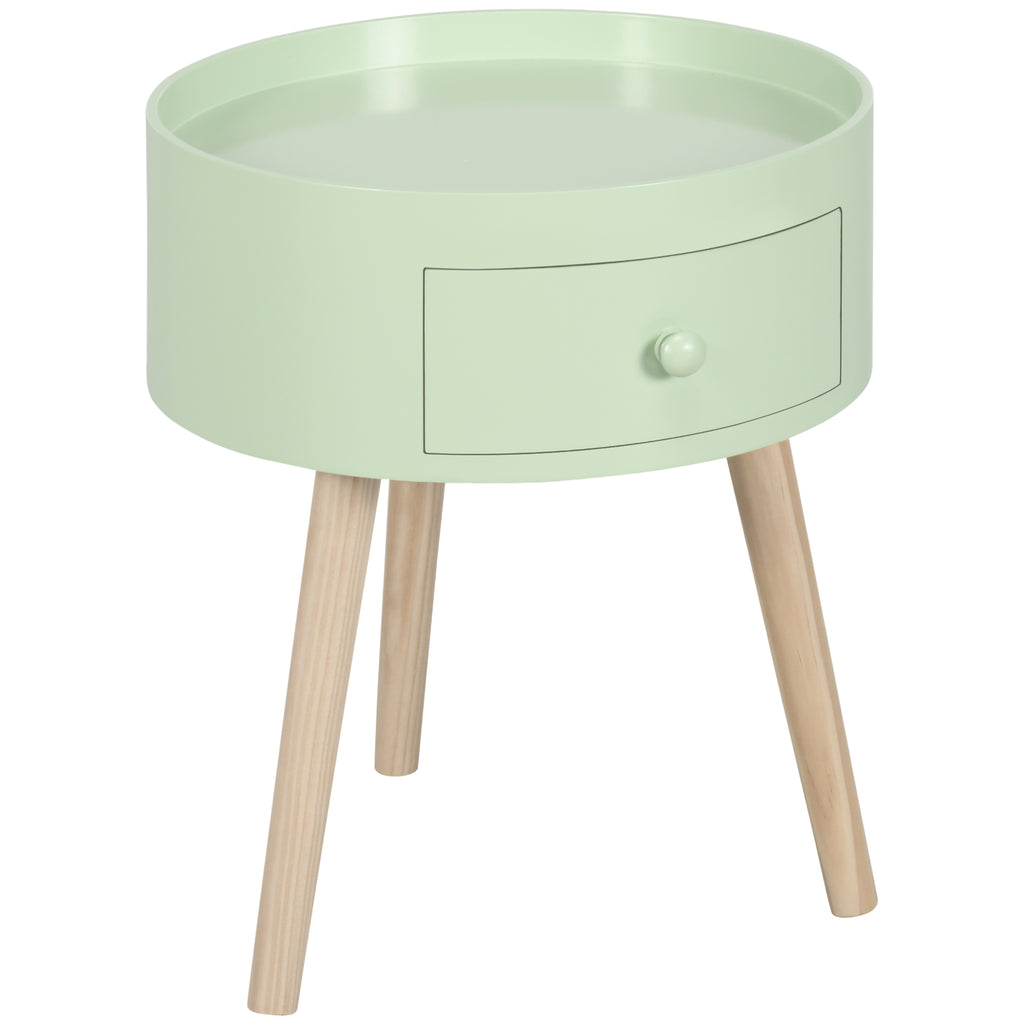 Table basse table de chevet table de nuit ronde design scandinave bout de canapé avec tiroir pieds effilés inclinés-0