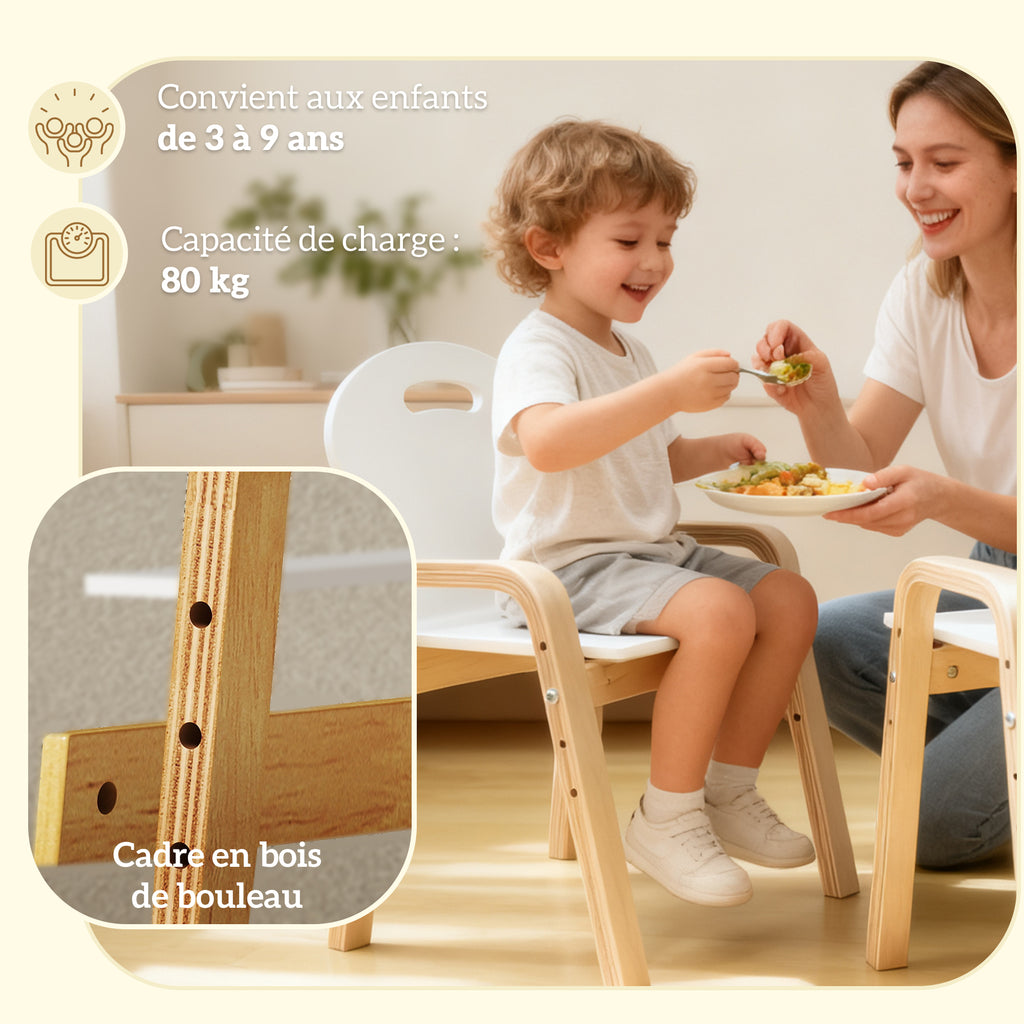 Lot de 2 chaises pour enfants réglables en hauteur fauteuil enfants en bois massif avec accoudoirs 39x34x61,5cm blanc-5