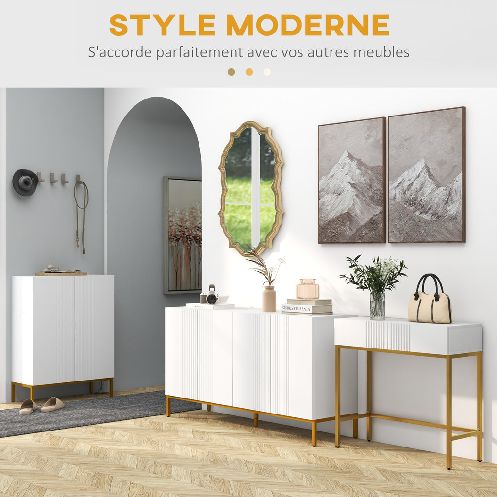 Table console console meuble avec 2 tiroirs base en acier avec pieds antidérapants 80 x 31,5 x 75 cm blanc-4