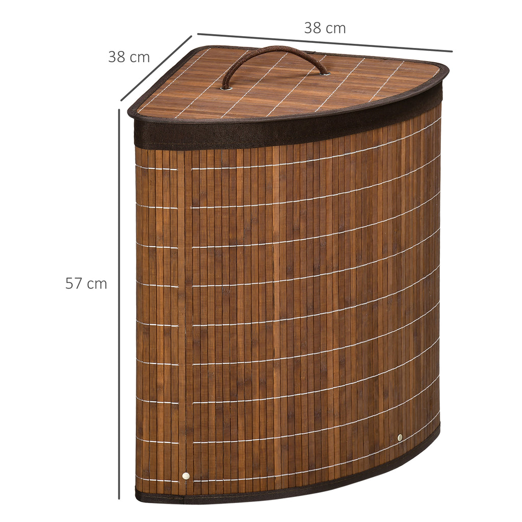 Panier à linge en bambou d'angle 55L avec couvercle et sac amovible 38 x 38 x 57 cm marron-2