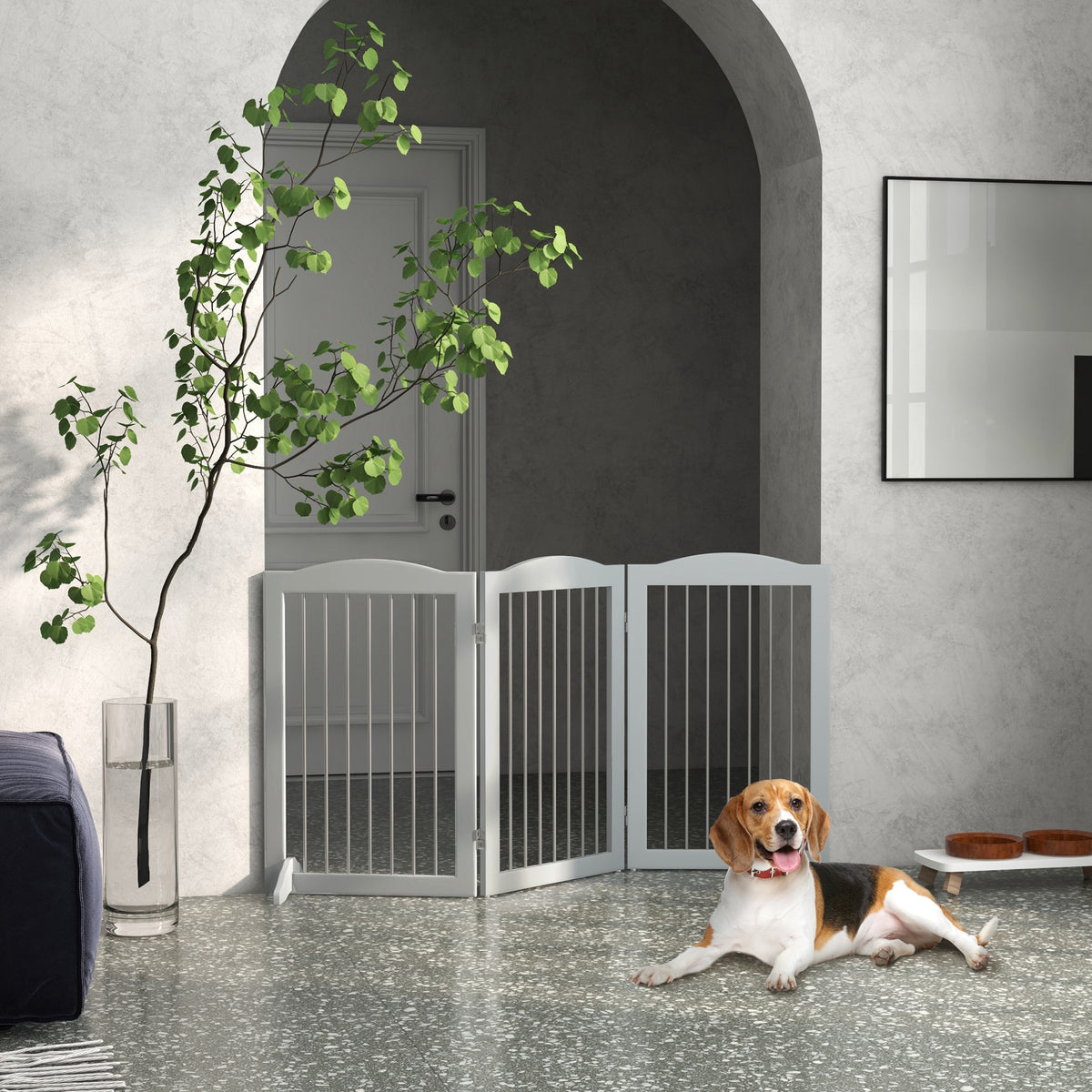 Barriere de sécurité pliable barrière chien trois plaques avec deux pieds de soutien 154 x 30 x 80 cm gris-9