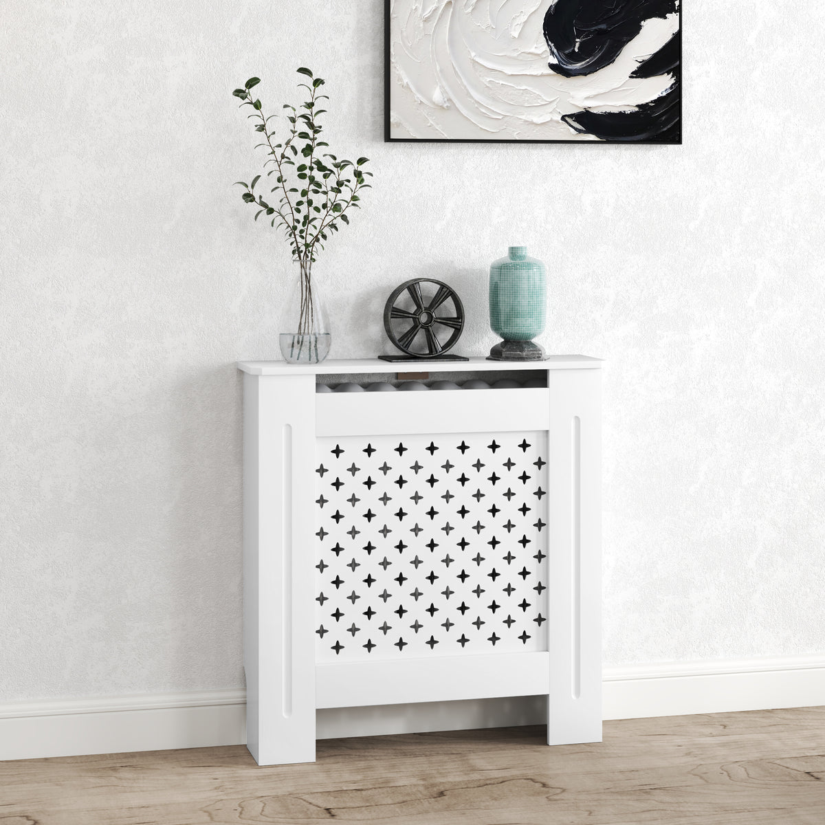 Couvercle de radiateur cache radiateur grille croisée pour salon chambre à coucher en bois 78l x 19P x 82H cm blanc-9