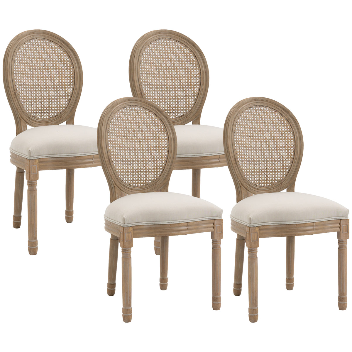 Lot de 4 chaises de Salle à Manger - Chaise de Salon médaillon Style Louis XVI - Bois Massif sculpté, patiné-0