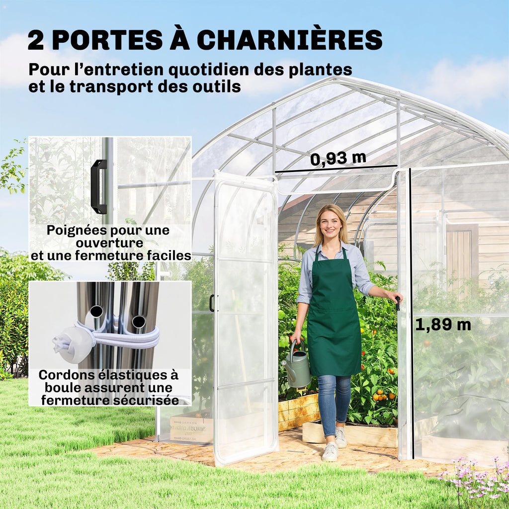 Serre Tunnel de Jardin 12m² Film PO Anti-goutte Acier Galvanisé 25mm Structure Renforcée 2 Portes Battantes Transparent-5
