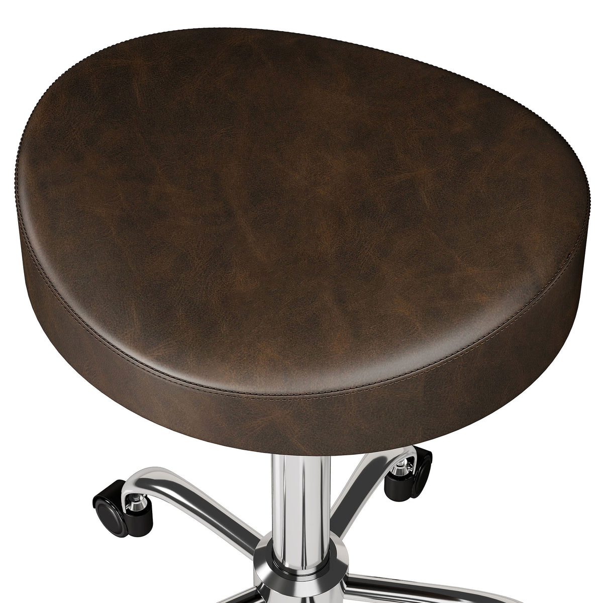 Tabouret à roulettes, tabouret de salon avec hauteur réglable 51-66 cm et assise rembourrée, pivotant 360°, marron-9