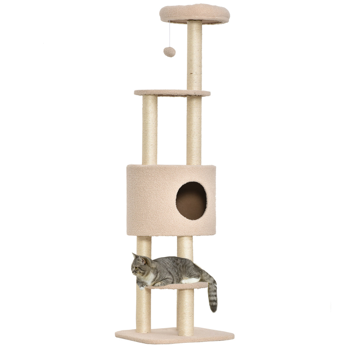 Arbre à chats avec griffoir arbre à grimper pour chat niche et plate-formes peluche haute densité 148 cm beige-0