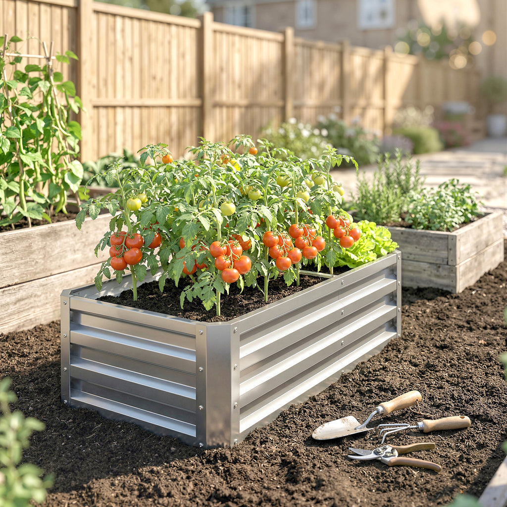 Carré potager de jardin rectangulaire tôle d'acier ondulée 120 x 60 x 30,5 cm argent-7