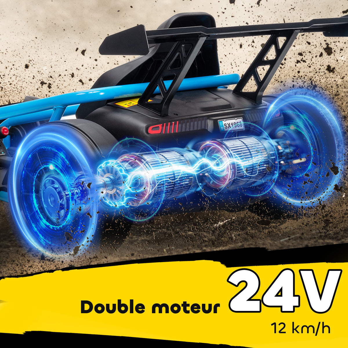 Voiture électrique GoKart kart électrique pour enfants 2 x 24 V moteurs mode dérive à 13 km/h 119 x 77 x 54 cm bleu-4