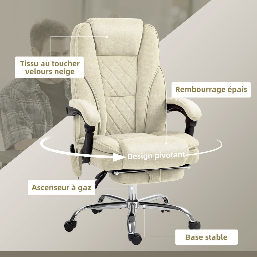 Fauteuil de bureau massant et chauffant hauteur réglable dossier inclinable télécommande repose-pieds rétractable beige-6